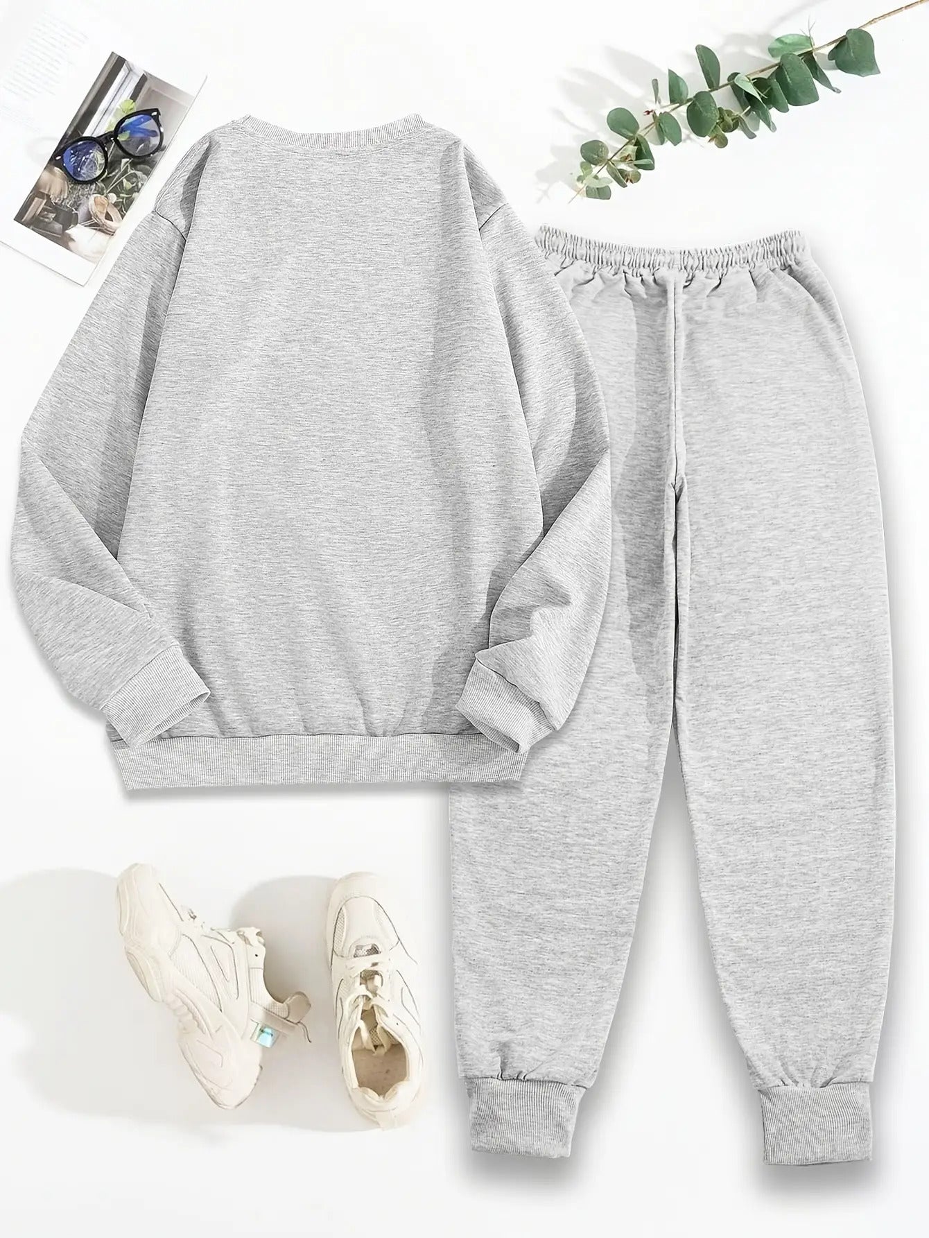 Women'S Plus Size Oversized Hoodie & Jogger Pants Set - Cozy Winter Warmth, Soft Round Neck Sweatsuit with Geometric Print, Full-Zip Hooded Jacket & Matching Pants, Casual Lounge Wear, Plus Size Friendly Comfortable Outfit fo