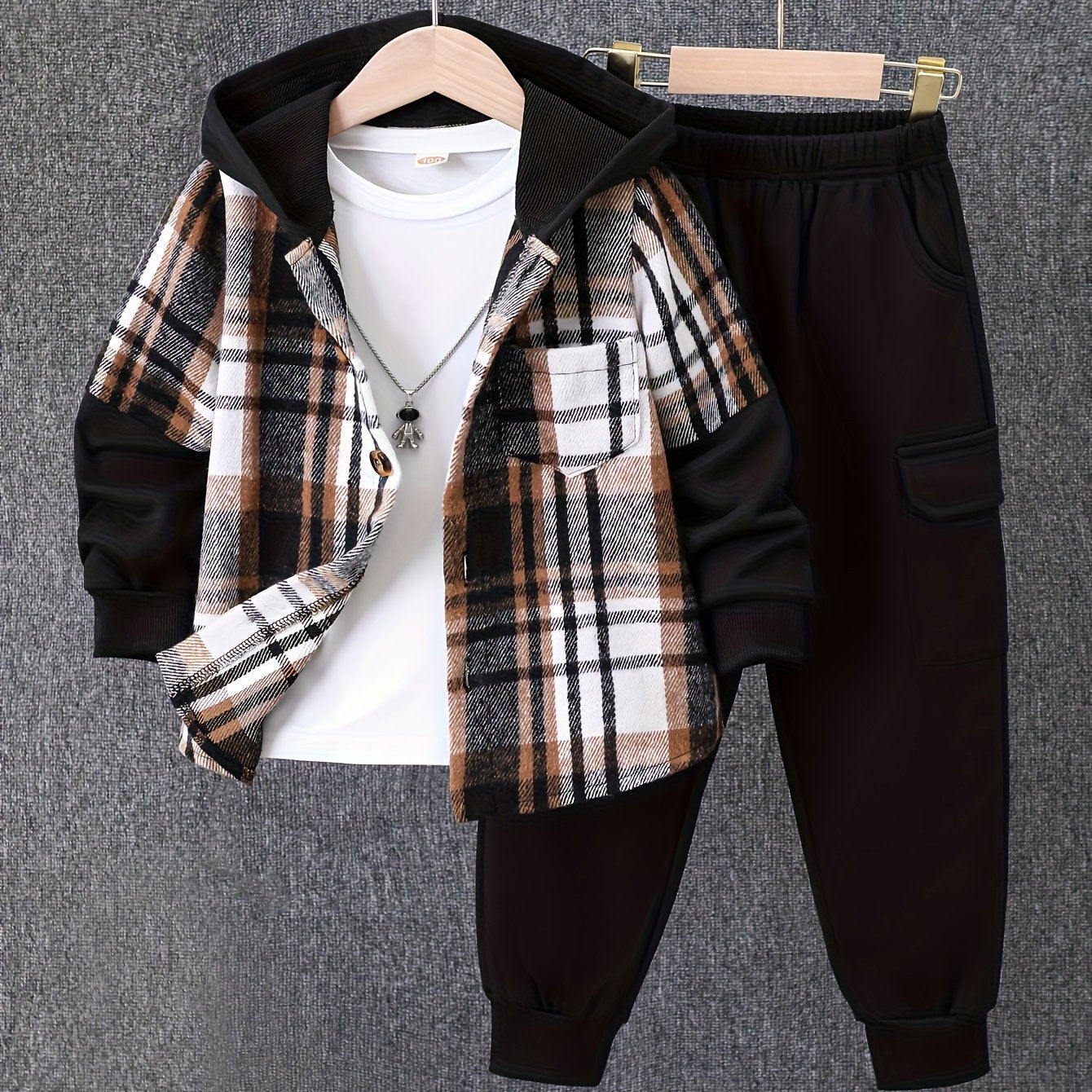 2pcs, Fall And Winter New 'ong-sleeved Plaid Cardigan Suit 'low-Up Hooded Jacket 'ashion Work Pants, Outfits, Cold Weather Clothing, Stylish Outfit, Classic Plaid, Durable Material, Quality Stitching, Twopiece Outfit, ' Cardi