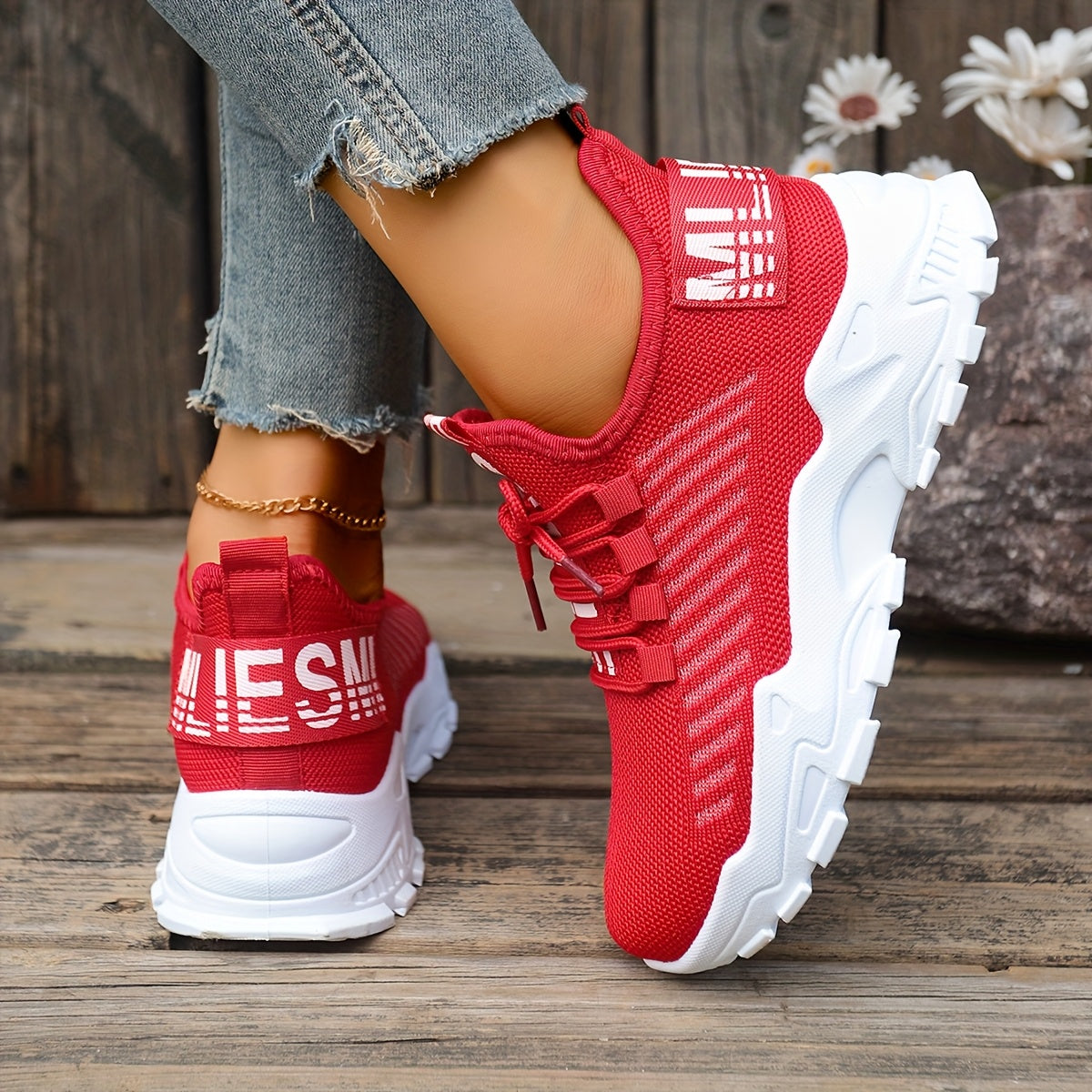 Women's Casual Sneakers, Shock-Absorbing Breathable Running Shoes, Knitted Lace-Up Women's Shoes, Suitable for Daily Commuting, Running, Travel, and Shopping