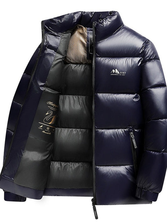 Large Size Men'S Glossy Stand-up Collar Jacket | Thickened Warm Short Bread Jacket, Trendy Outdoor Windproof and Cold-proof, Multi-color Options, Casual Loose Fit with Hood, Drawstring, Pockets, Zipper, Plus Size