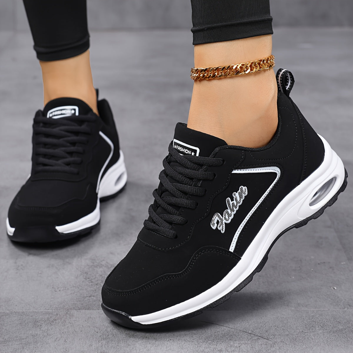 Outdoor Casual Women's Sneakers, PU Cushioned Sole Comfortable Soft-soled Running Shoes, Street Fashion Casual Shoes