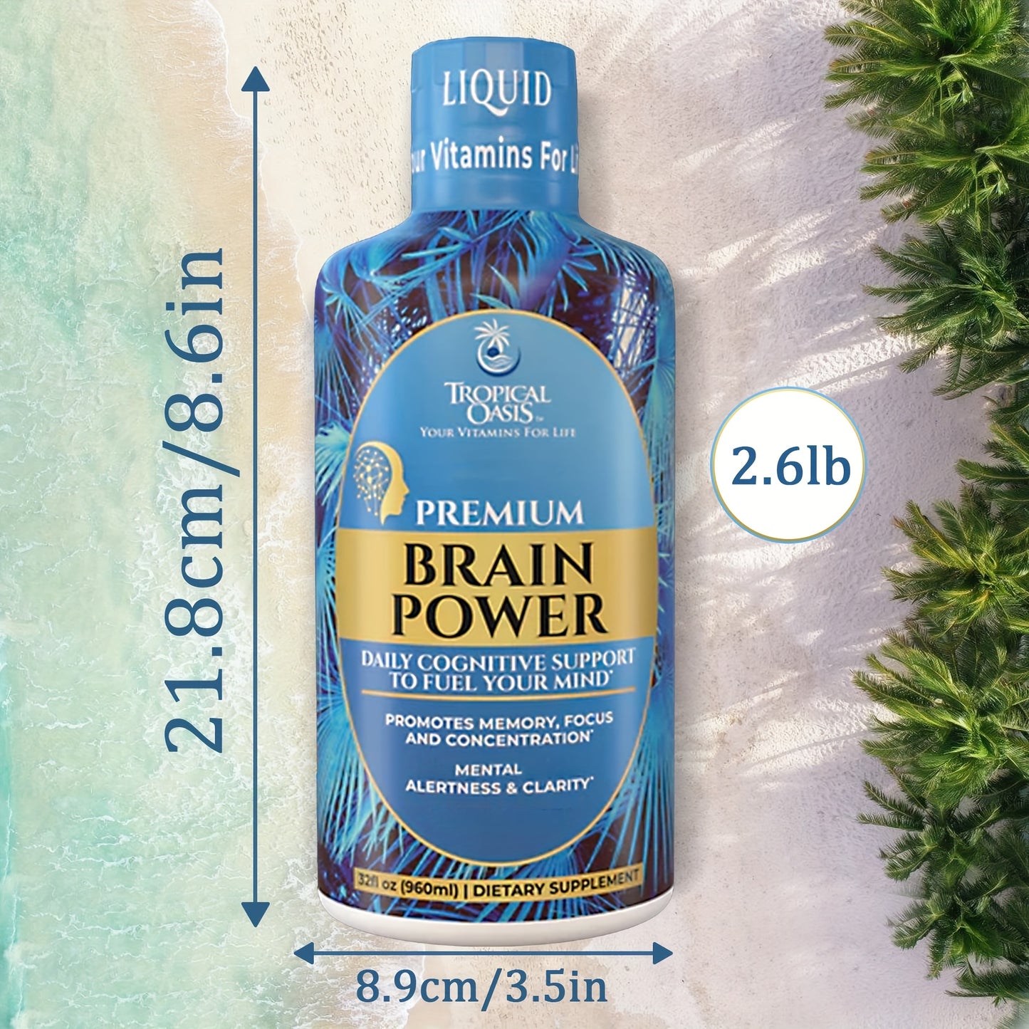 Tropical Oasis Cognitive Brain Power | Contains 20 Mg Of Vitamin B3, 10 Mg Of B5, 2 Mg Of B6, And 120 Mg Of B12 To Improve Focus, Memory, Creativity, And Clarity