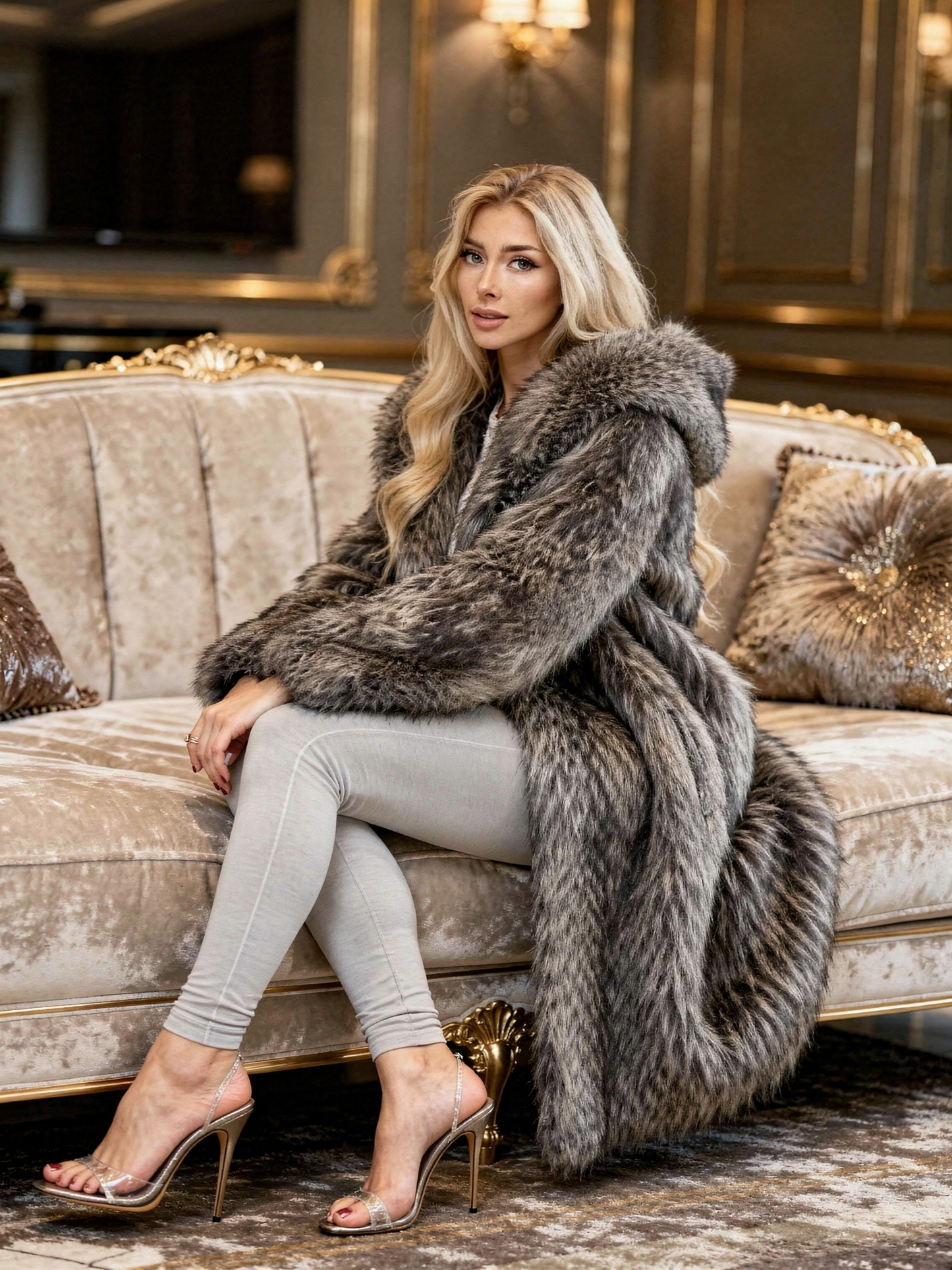 Plus Size, Women's Oversized Winter Coat - Long Hooded Plush Faux Fur Jacket with Full-Length Coverage, Thickened, Machine Washable, Large Size (Plus-Size Friendly) - Luxurious Cold-Weather Outerwear for Daily & Special Occas