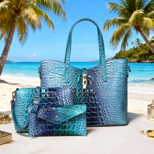 3pcs Set: Colorful Crocodile Pattern Large Capacity Faux Leather Tote & Crossbody Bags With Matching Wallet Combo, Christmas, Mother'S Day Gifts, Halloween Gifts