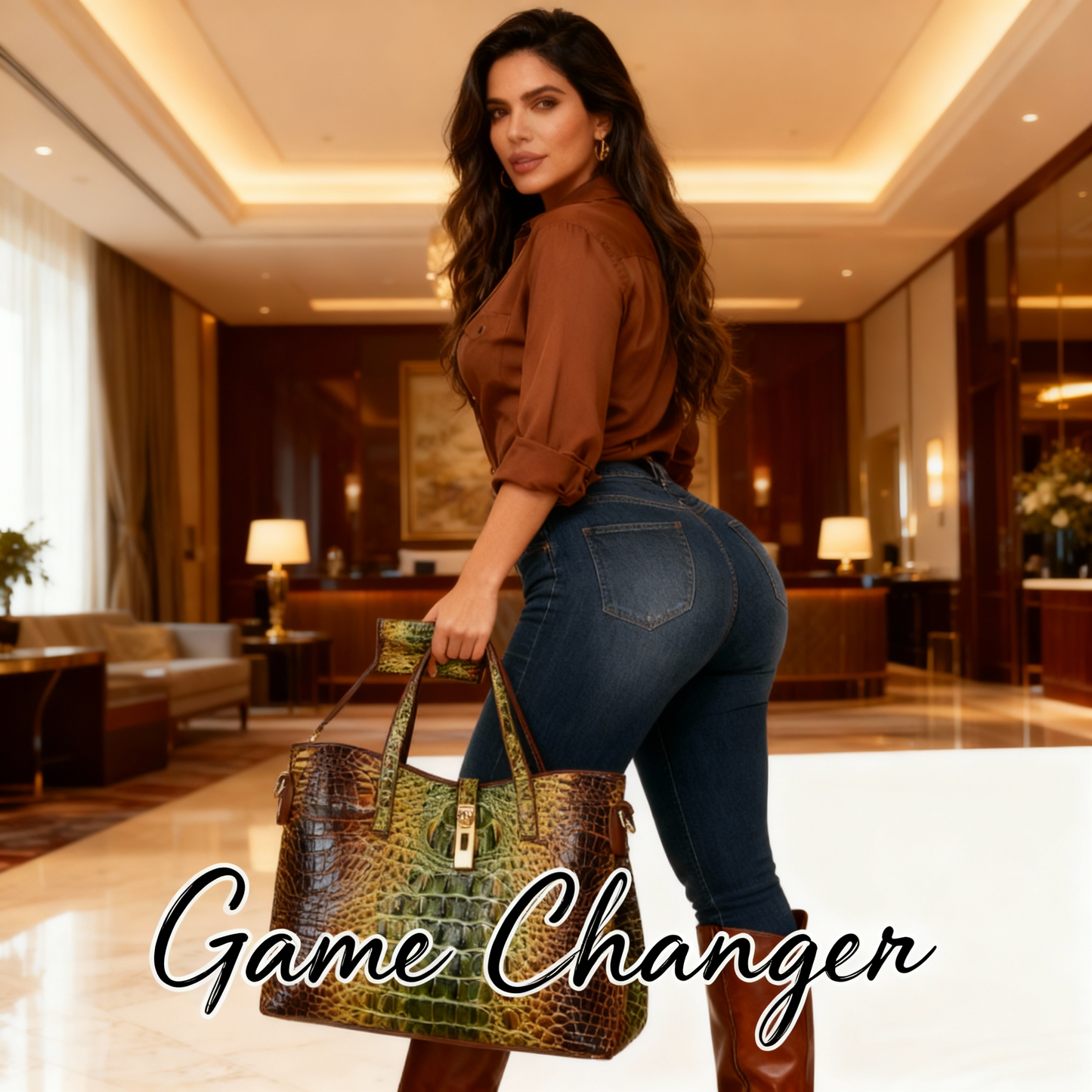 3pcs Set: Colorful Crocodile Pattern Large Capacity Faux Leather Tote & Crossbody Bags With Matching Wallet Combo, Christmas, Mother'S Day Gifts, Halloween Gifts