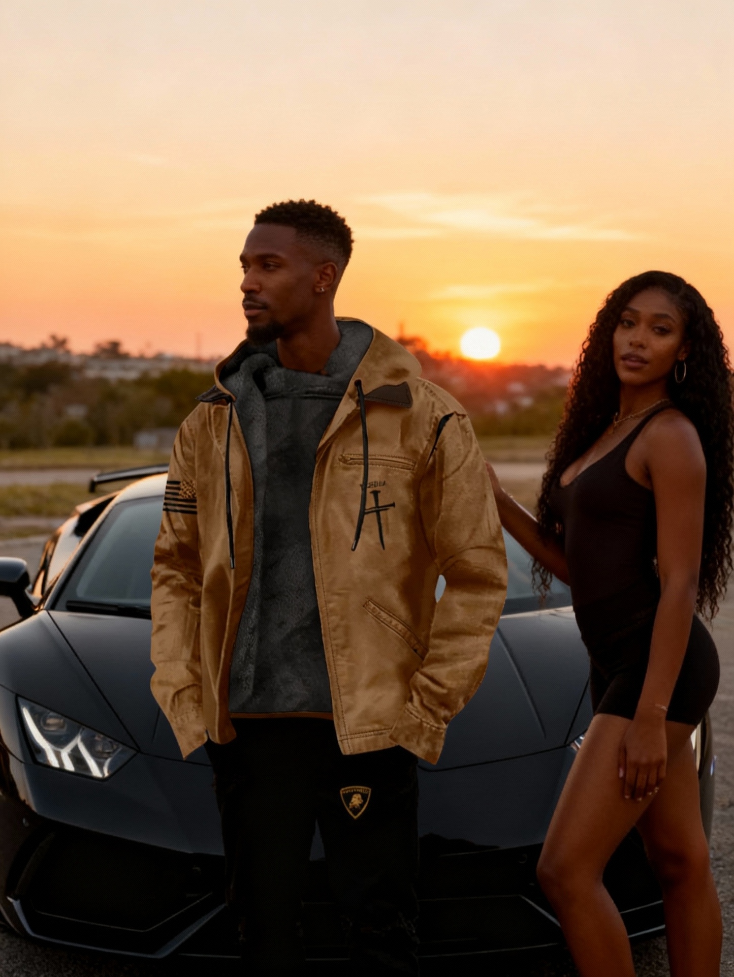 Men'S Heavy-Duty Full-Zip Winter Jacket with Hood & Zippered Pockets - Loose Fit Street Style Coat, Machine Washable, Full-Zip Closure, Brown/Black/Brown - Insulated for Cold Weather, Casual & Formal Occasions, Durable Workwe