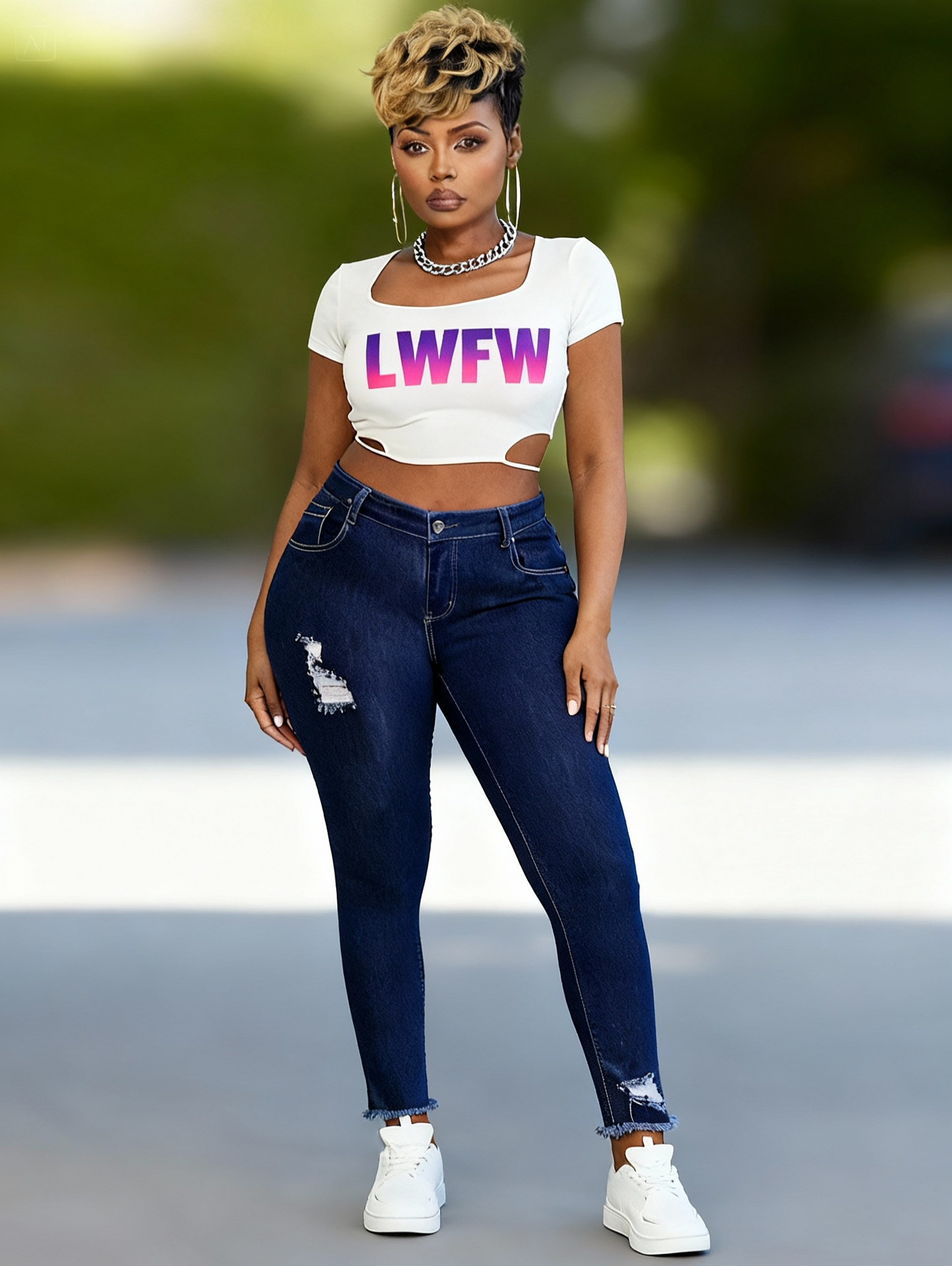 [Torn Skinny Jeans] Large Size Women's Skinny Jeans | Torn with Pockets Casual