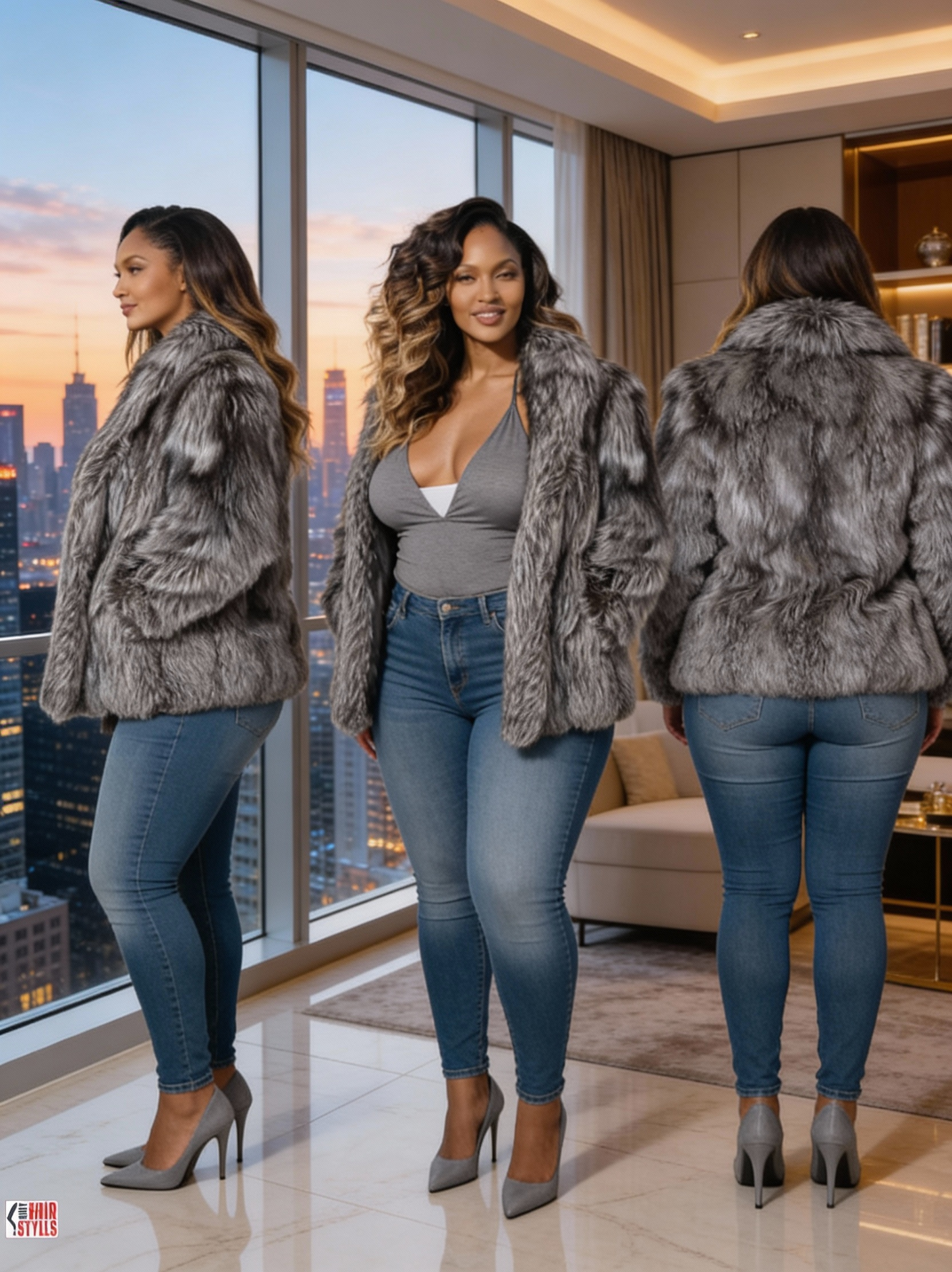 Plus Size, Plus Size Women's Elegant Fox Fur Jacket - Mid-Length Winter Coat with Collar, Single-Breasted Button Front & Pockets, Fox Fur Outer Coat for Fall/Winter (Dry Clean Only) - Casual & Professional Outerwear for Or So