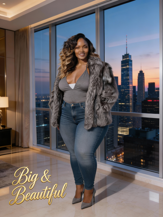 Plus Size, Plus Size Women's Elegant Fox Fur Jacket - Mid-Length Winter Coat with Collar, Single-Breasted Button Front & Pockets, Fox Fur Outer Coat for Fall/Winter (Dry Clean Only) - Casual & Professional Outerwear for Or So