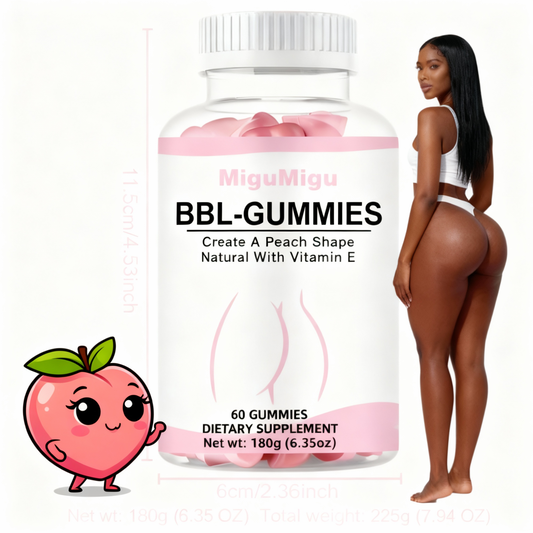 60pcs MIGUIGI BBL-GUMMIES Peach-Shaped Vitamin E Supplement Gummies for Women - Firming & Lifting, Fuller, Smoother Buttocks, Multi-Vitamin Enriched, BPA-Free, Delicious 30-Day Supply, Curve Enhancement|Peachshaped Gummies|Ta