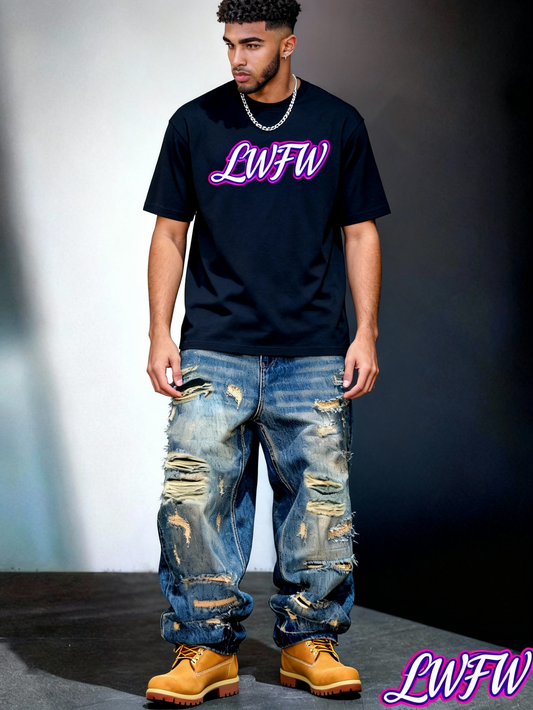 Men's American High-Street Distressed Patch Wide-Leg Jeans - Loose-Fit Straight-Leg Trousers with original, Casual Streetwear Pants for all-Season Wear (Hand Wash/Dry Clean) - Style over Function for Edgy Outfits