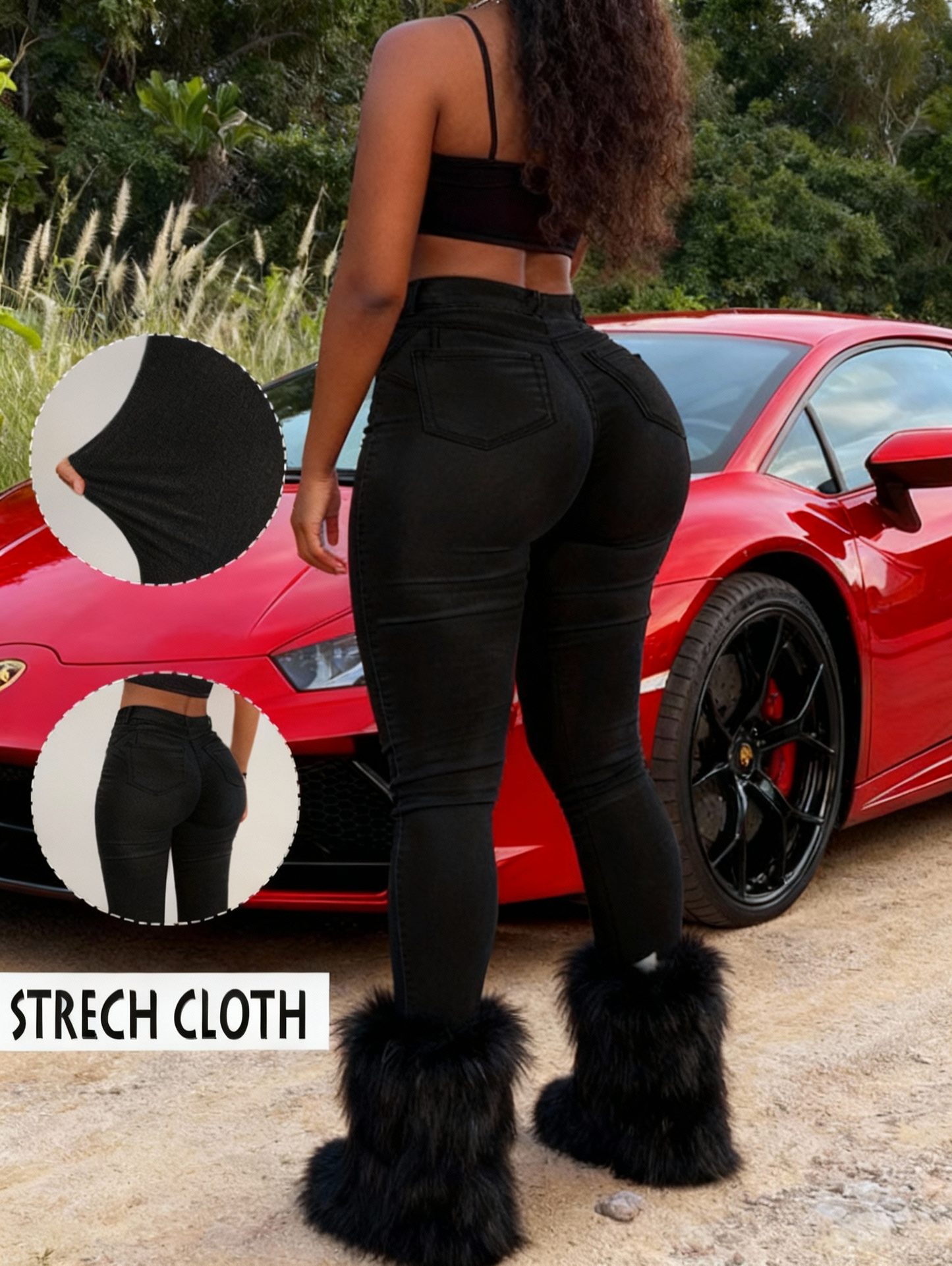 L035 Trendy And Versatile Street Fashion, Pure Black Skinny Stretch Ankle Pants, Women's Jeans.