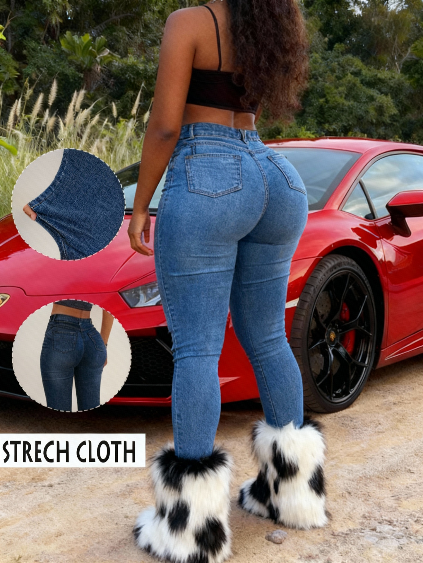 L035 Trendy And Versatile Street Fashion, Pure Black Skinny Stretch Ankle Pants, Women's Jeans.