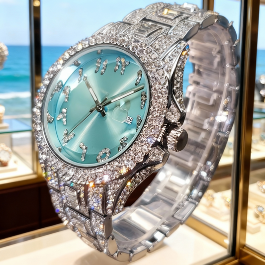 [MISSFOX Quartz Watch] MISSFOX Fashion Brand Unisex Quartz Watch | Street Hip Hop Style, Shining Water Rhinestone Time Meter, Wedding Party Jewelry, New Product Airdrop