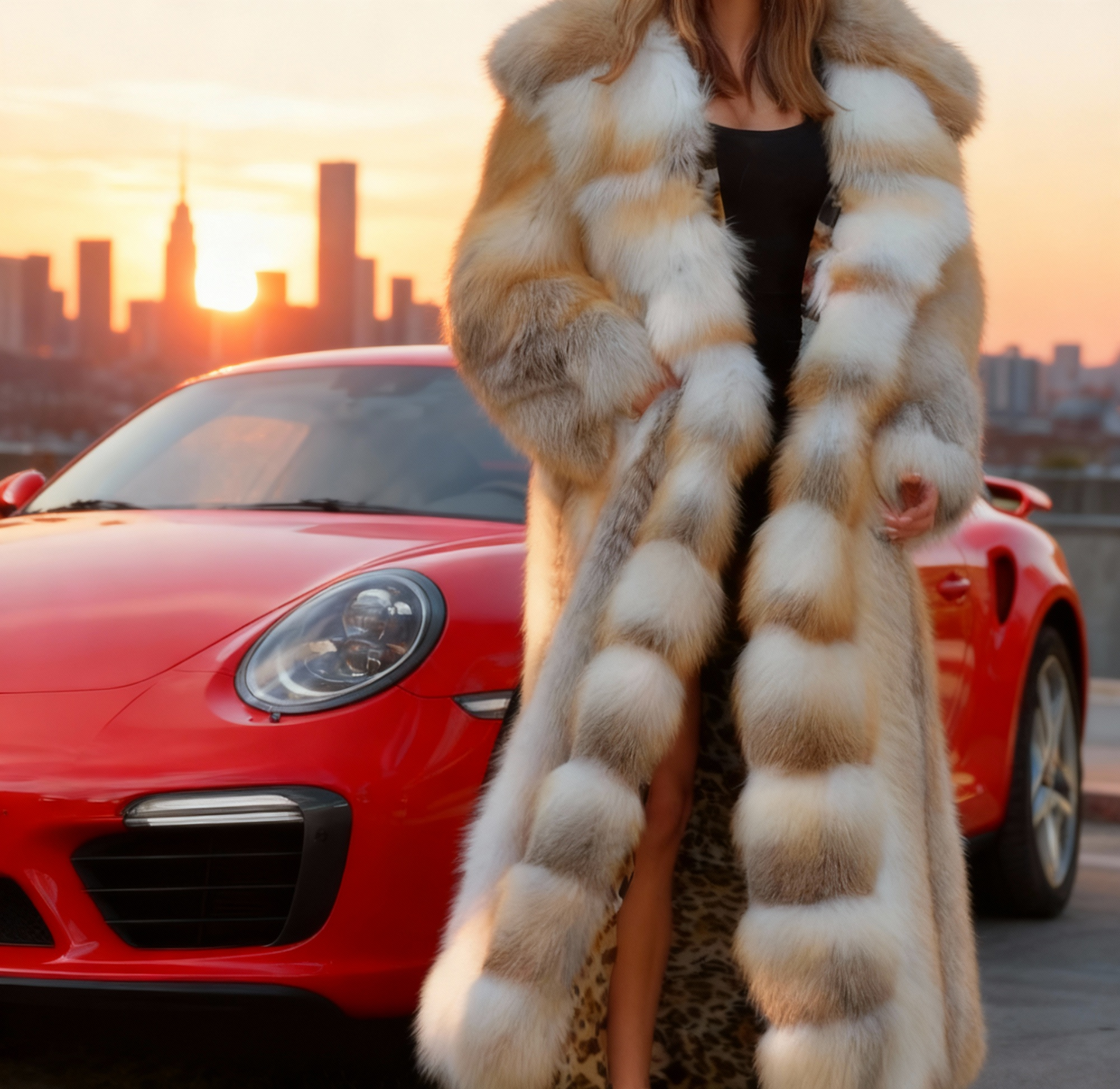 Plus Size, Women's Winter Coat Hooded Long Jacket with -Like Collar - Luxurious White Trim, Warm Patchwork Design, Machine Washable - Beige/Brown/ Tones for Cold Weather, Casual Outerwear (No Loss) Coat for Parties & Everyday