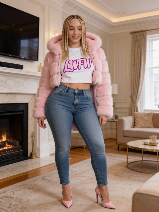 HERTALK Women's Short Fox Fur Coat with Hood -  Jacket, Winter Warm Collar & Plush, H-Line Silhouette, White/Pink/Black/Coffee Brown/Chestnut Brown - Hand Washable Luxury Outerwear