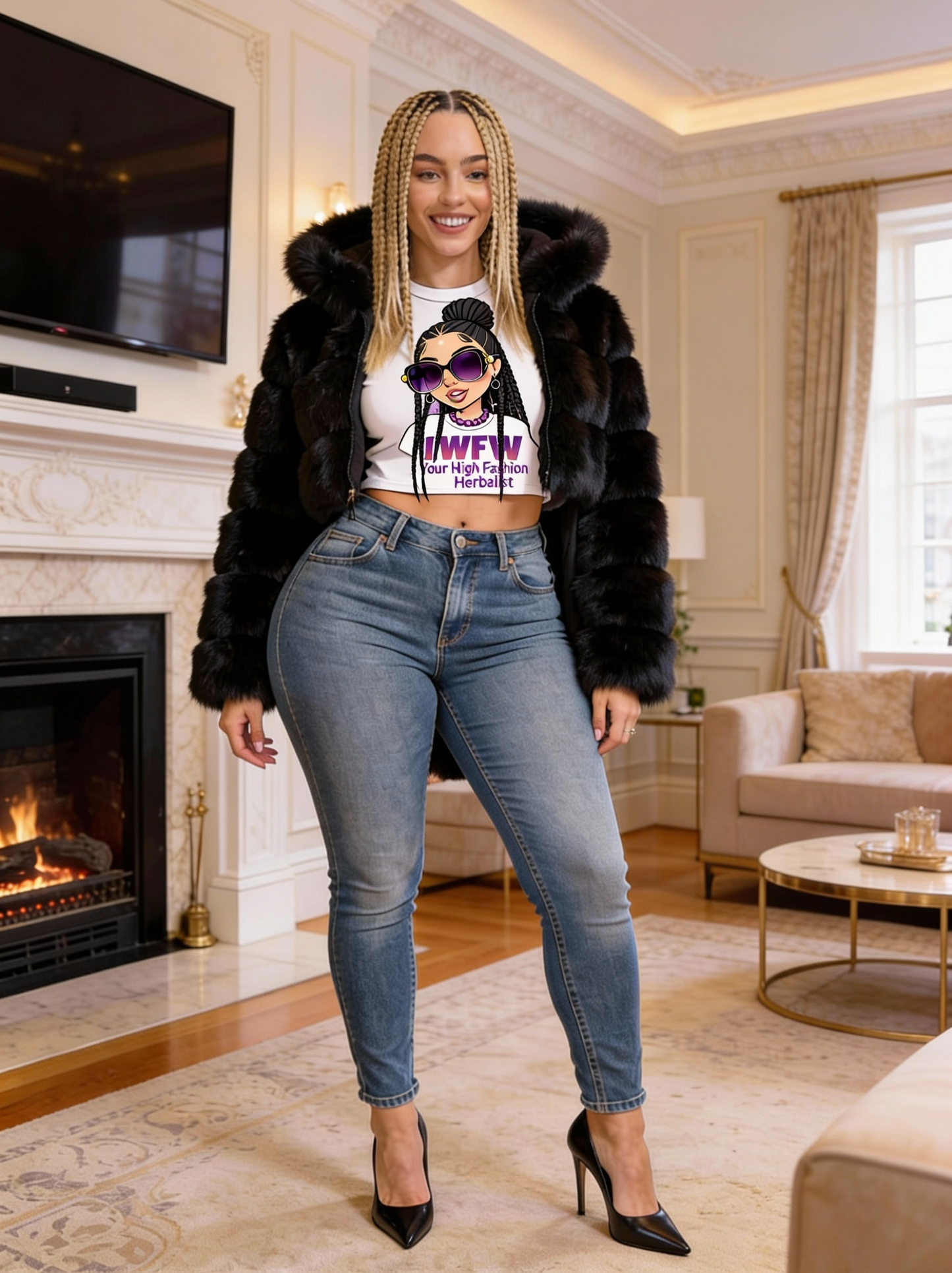 HERTALK Women's Short Fox Fur Coat with Hood -  Jacket, Winter Warm Collar & Plush, H-Line Silhouette, White/Pink/Black/Coffee Brown/Chestnut Brown - Hand Washable Luxury Outerwear