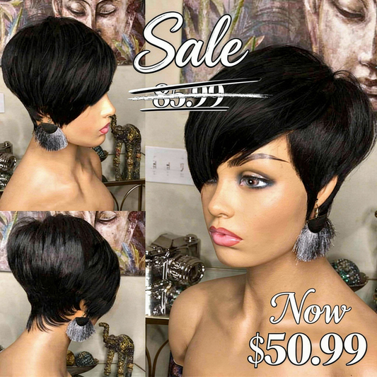 Short Bob Straight Human Hair Wigs Natural Black Brazilian Virgin Hair Pixie Cut Wig For Black Women Full Machine Made Wigs