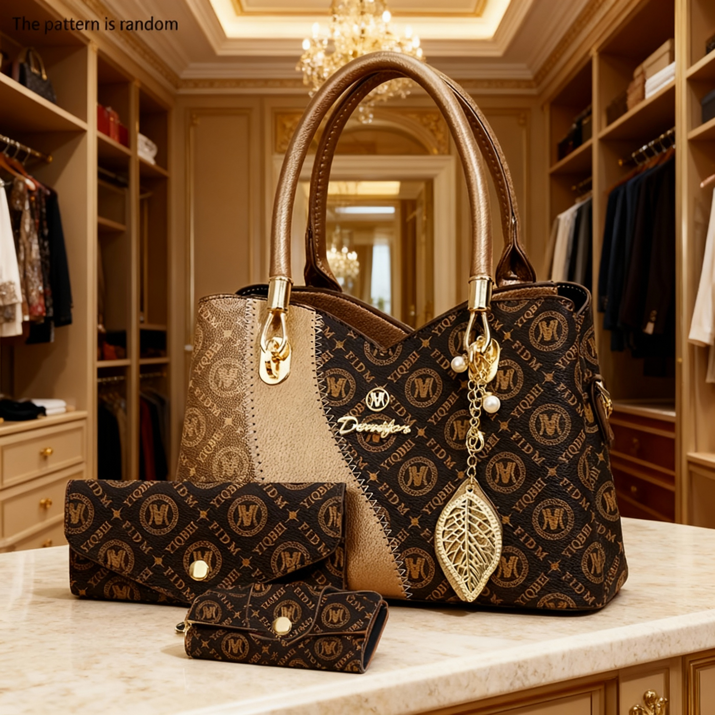 CHROSGEKEIDI Women's 2-in-1 Handbag & Crossbody Set - Coffee Brown Golden-Tone Hardware, Detachable Strap, Zipper Closure, Wallet-Like Pocket - Elegant Tote & Purse Combo for, Travel, Everyday (Luxury-Ready Matching Outfit