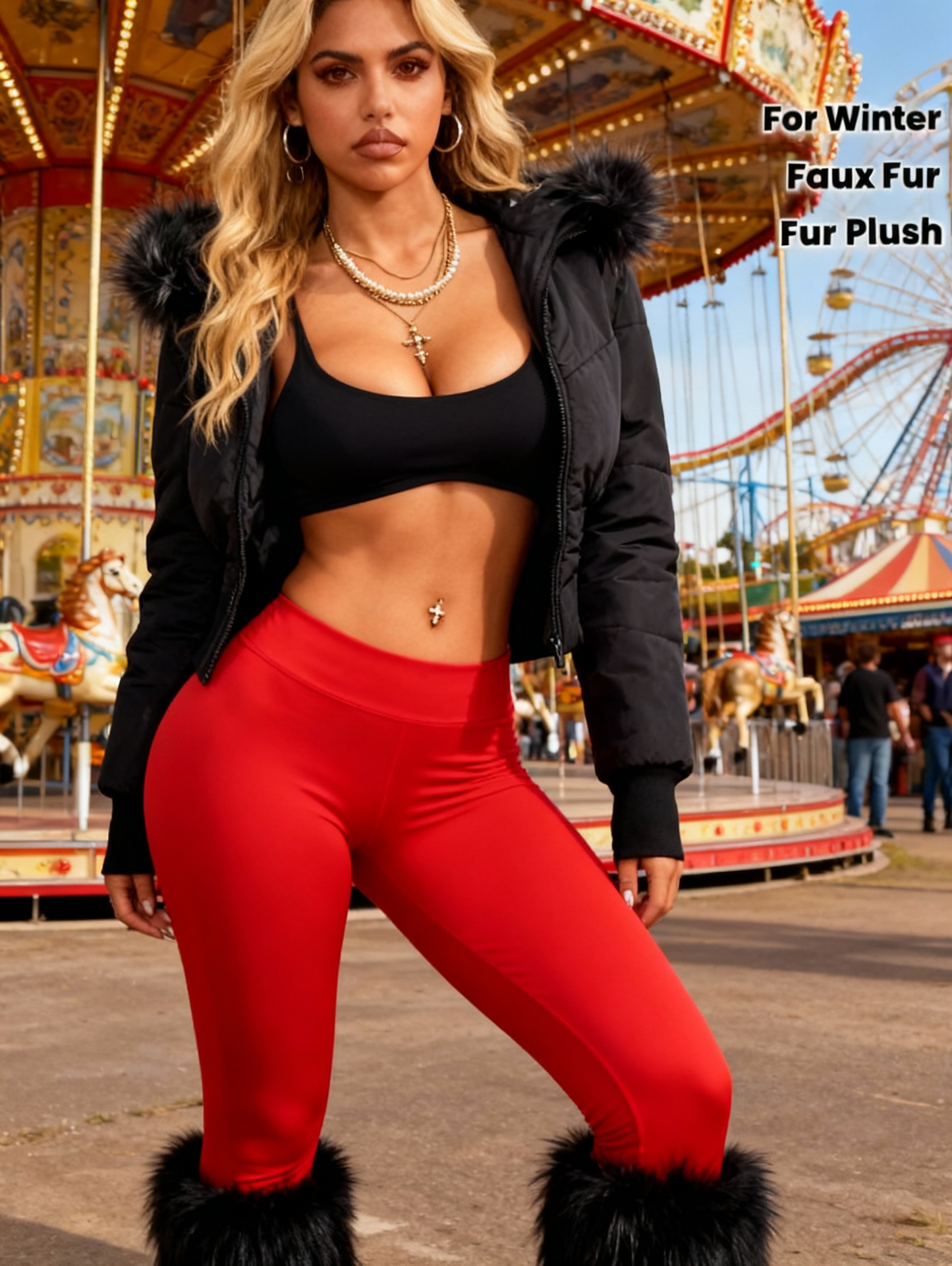 Women'S Winter Quilted Jacket - Cozy Long Sleeve Zip-Up Coat with Plush Faux Fur Trim, Black Casual Streetwear Outerwear, Warm Winter Coat for Cold Weather