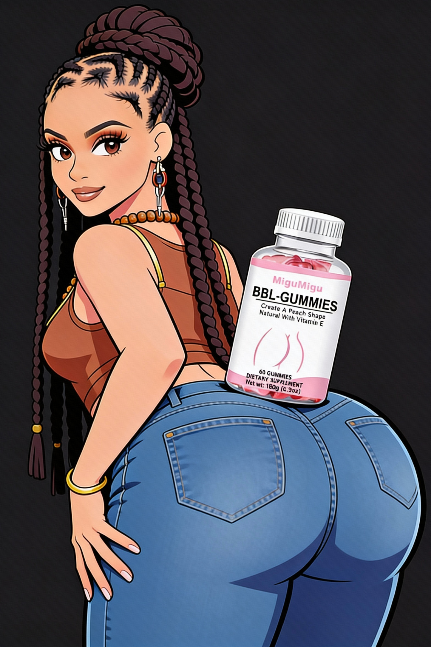 60pcs MIGUIGI BBL-GUMMIES Peach-Shaped Vitamin E Supplement Gummies for Women - Firming & Lifting, Fuller, Smoother Buttocks, Multi-Vitamin Enriched, BPA-Free, Delicious 30-Day Supply, Curve Enhancement|Peachshaped Gummies|Ta