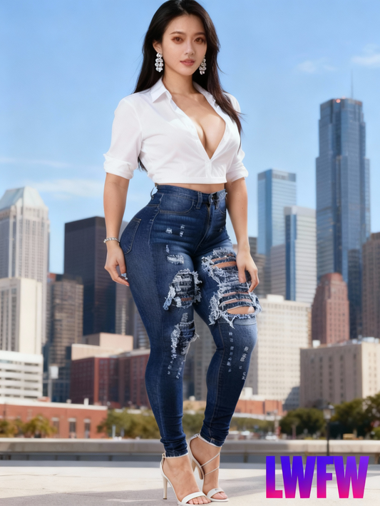 Ripped High Waisted High Stretch Tight Jeans, Comfortable Casual Jeans, Suitable For Daily Wear, Women's Jeans And Clothing