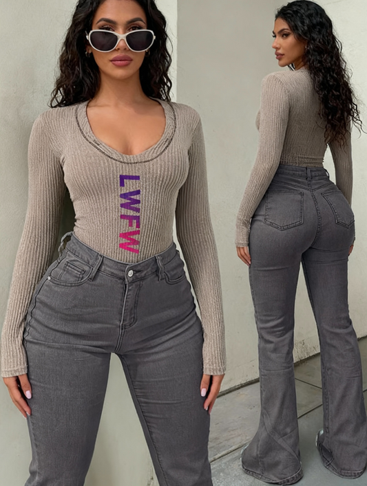 MH1025 Vintage Fashion Trendy Versatile Y2K Street High Elastic Straight Solid Color Denim Long Pants