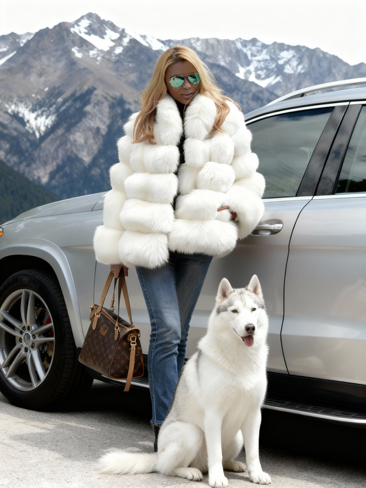 Plus Size, Women's Large Size Thickened Loose Temperament Commuting Solid Color Imitation Rabbit Fur Coat Casual Jacket