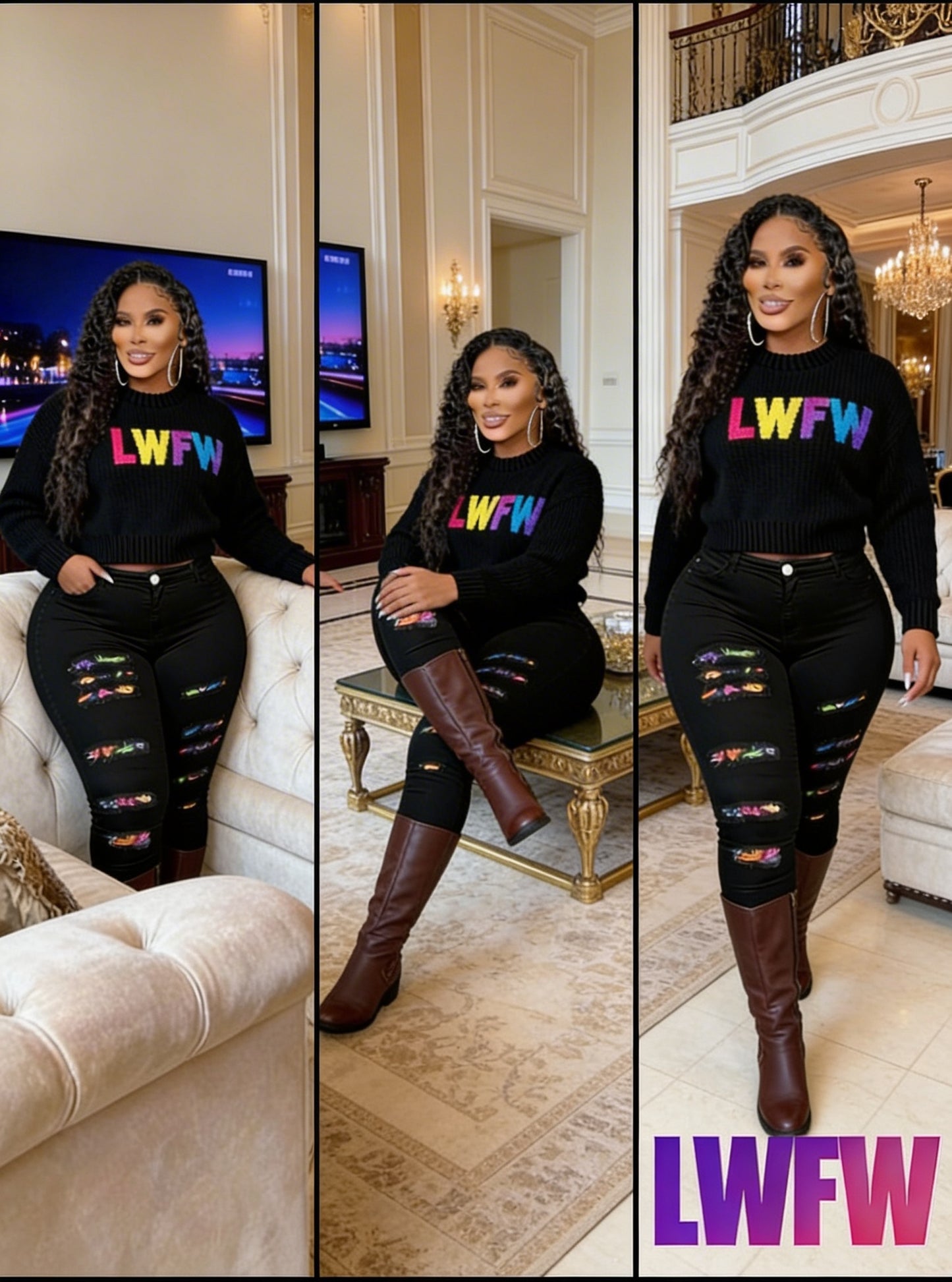 Women's Plus Size Casual Skinny Printed Patchwork Ripped Denim Jeans With Stretch, Full Length Pencil Pants, Fashion Printed Trousers