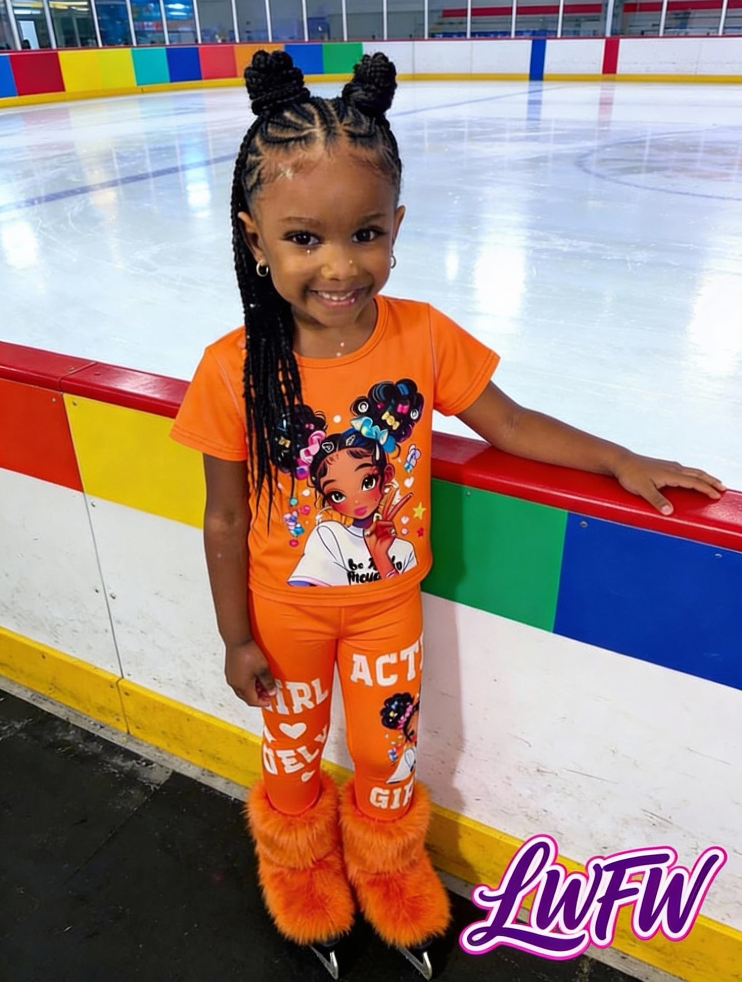 2pcs Girls' Cute Doll Print & Faux Denim Overalls Set - White Smock Dress + Blue Jeans-Like Leggings with Doll Face Print (Eyes/Nose/Mouth), Machine Washable Spring/Fall Outfit for Party, Everyday Play & Dress-Up , Perfect fo