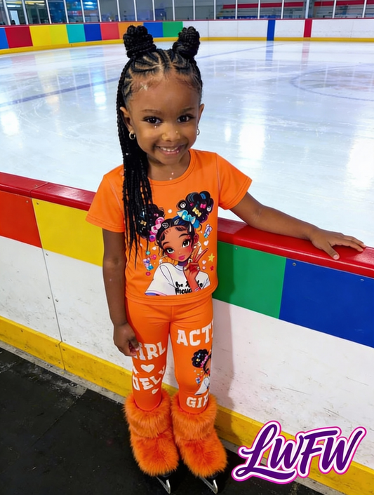 2pcs Girls' Cute Doll Print & Faux Denim Overalls Set - White Smock Dress + Blue Jeans-Like Leggings with Doll Face Print (Eyes/Nose/Mouth), Machine Washable Spring/Fall Outfit for Party, Everyday Play & Dress-Up , Perfect fo