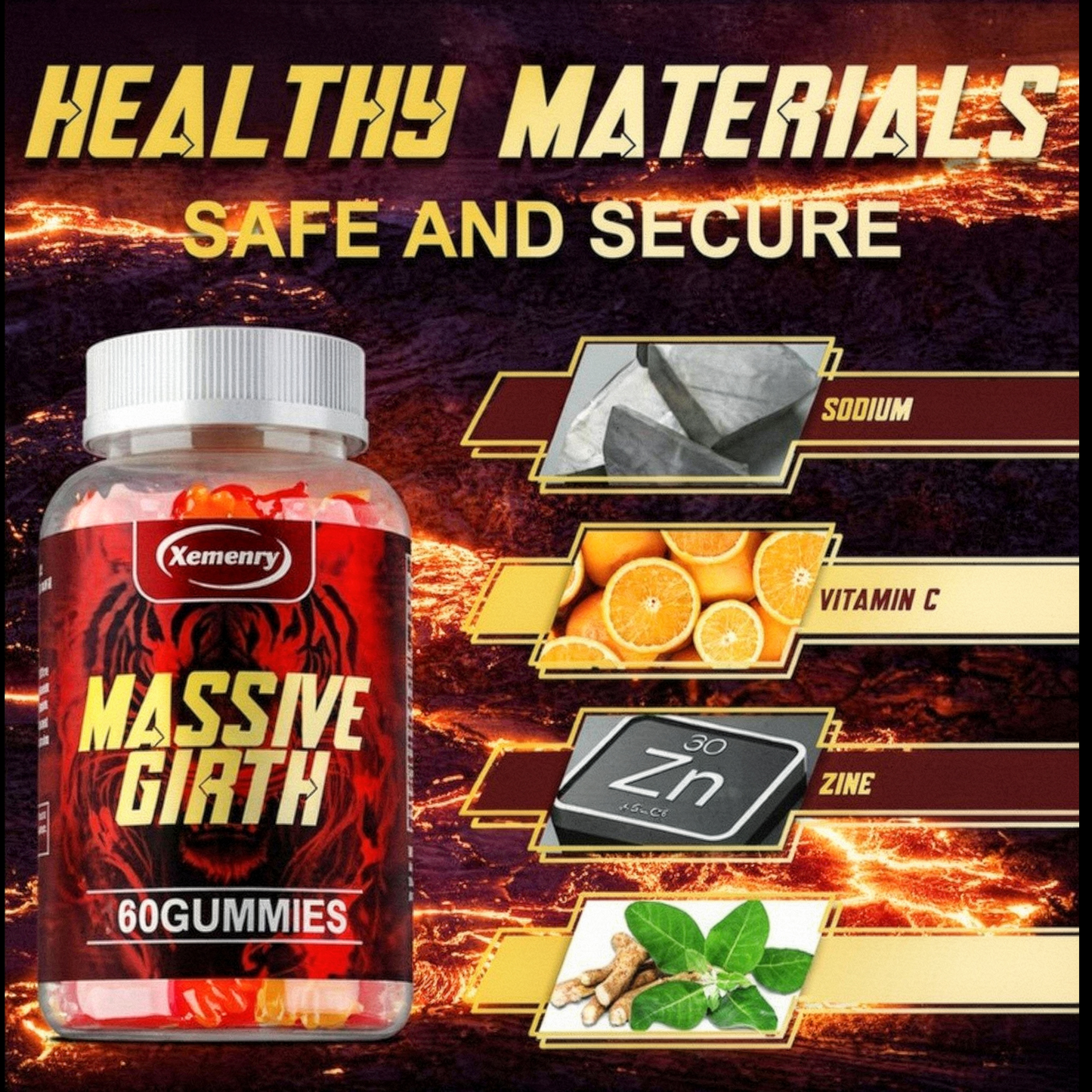 MASSIVE GIRTH Gummies - 60 Gummies Highly Effective Extraction - Stamina, Dietary Supplement - Rich In Maca, Ashwagandha Root And Multiple Minerals 60 Gummies