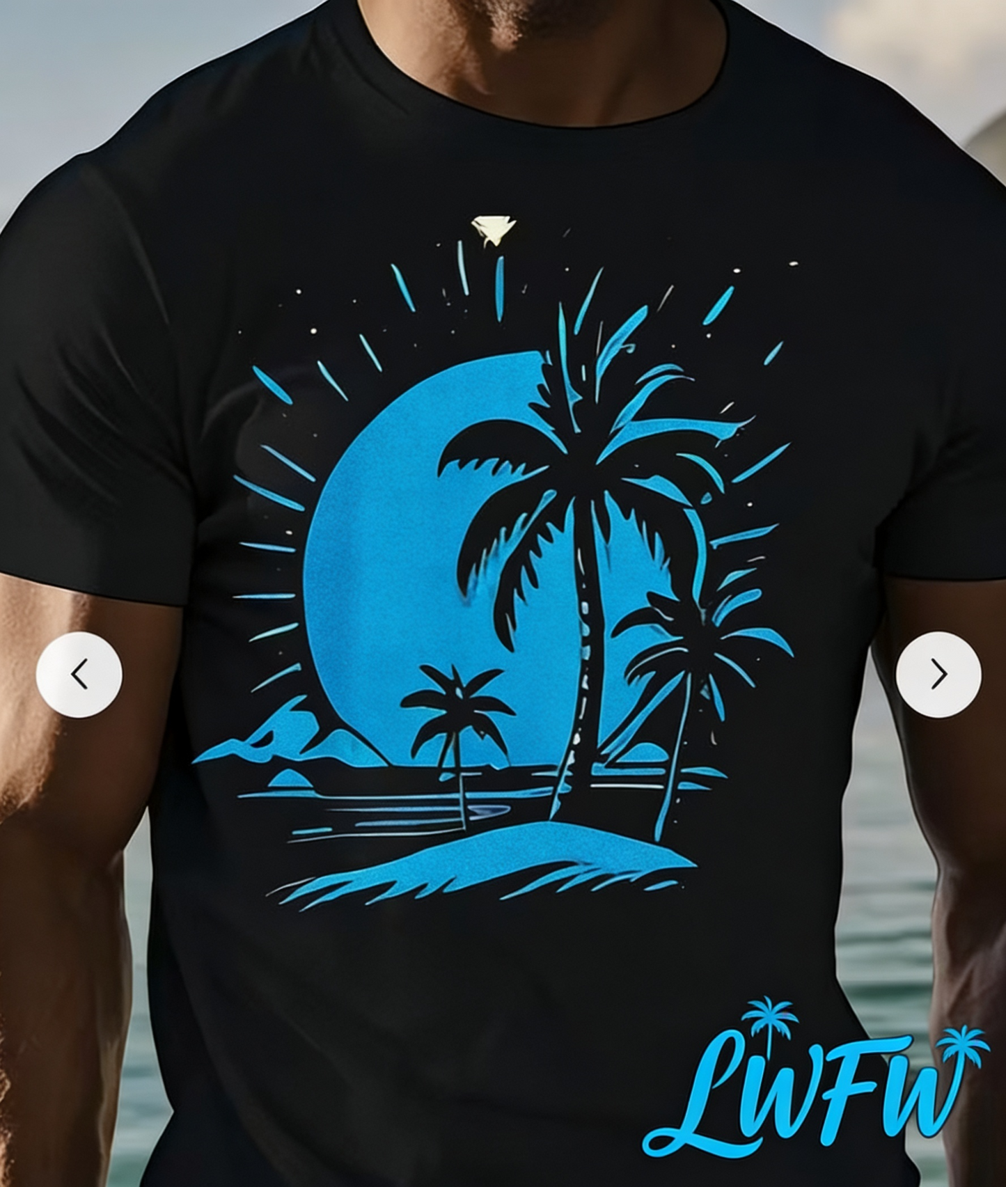 Men'S Casual Cotton T-Shirt with Tropical Palm Tree And Crescent Pattern, Short Sleeves, Round Neck - Perfect for Summer Activities