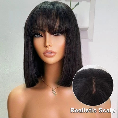 Straight Bob Wig with Bangs Human Hair Wigs for Black Women 2x1 Lace Front Wig